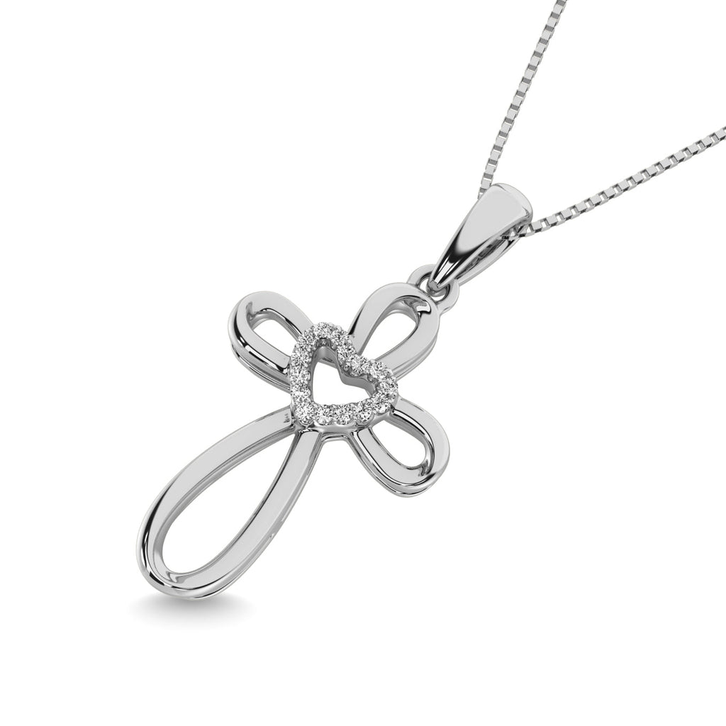 Sterling Silver Diamond Accent Heart & Cross Pendant - Balacia