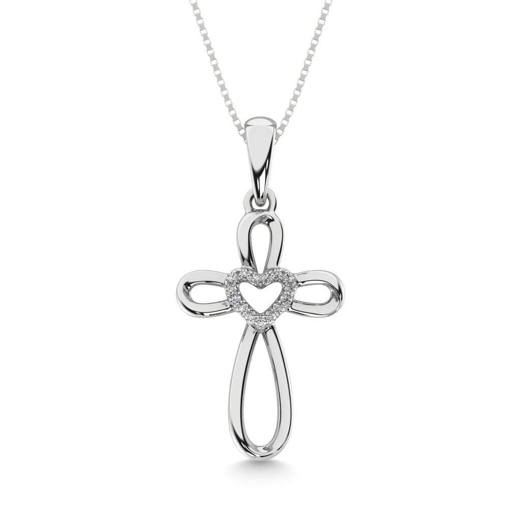 Sterling Silver Diamond Accent Heart & Cross Pendant - Balacia