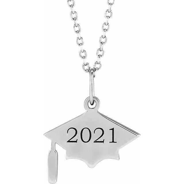 Sterling Silver Engravable Graduation Cap 16 - 18" Necklace - Balacia