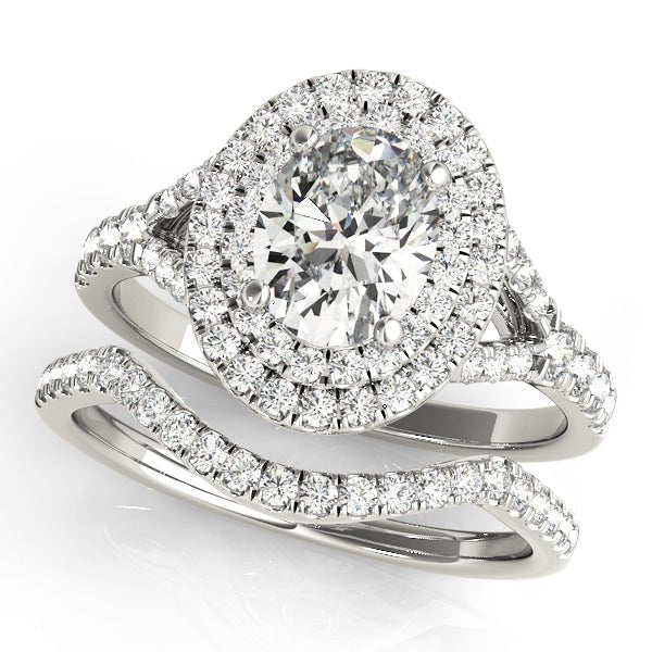 oval double halo ring set
