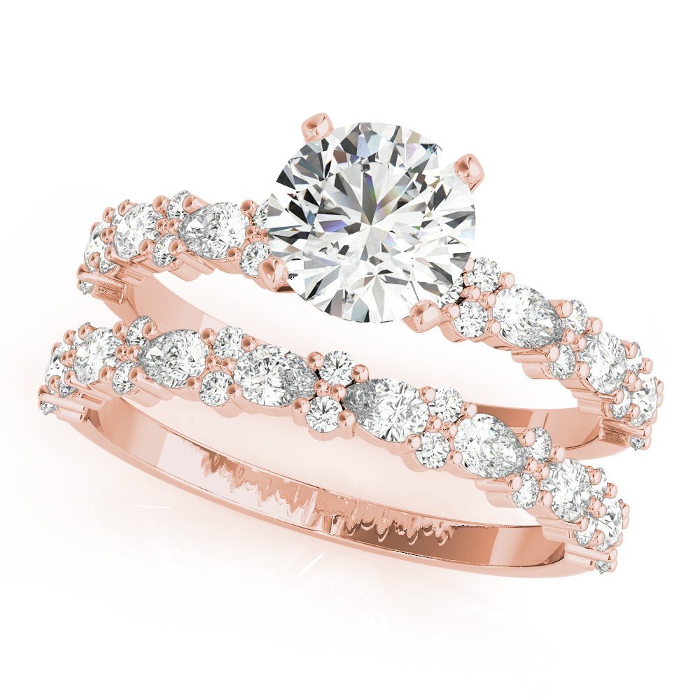 Rose Gold Round Diamond Multishape Shank Engagement Ring Set