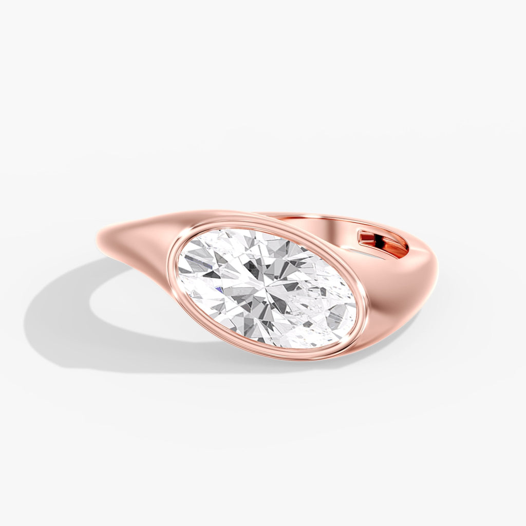 Rose Gold Tilted East West Chunky Bezel Oval Ring Front View
