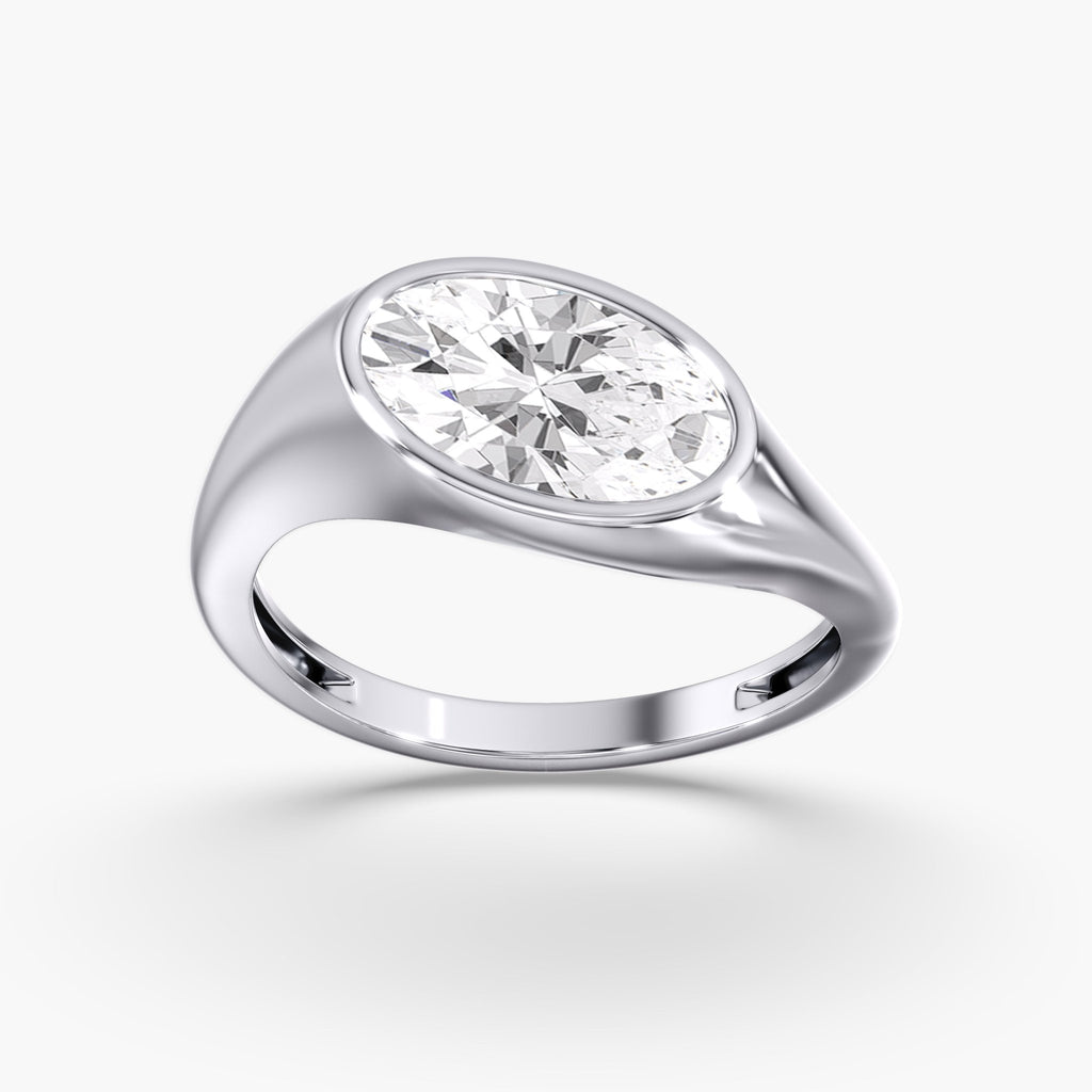 Tilted East West Chunky Bezel Oval Ring