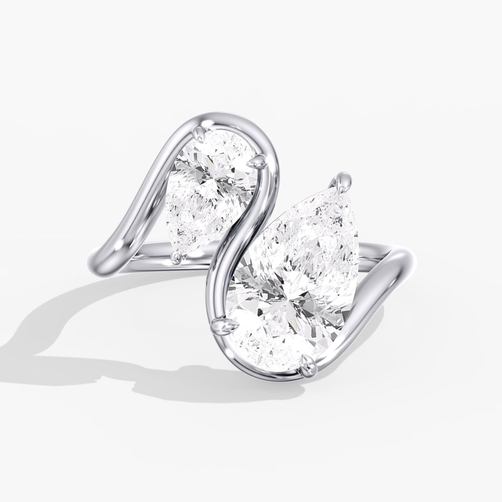 Toi Et Moi Curved Pear Diamond Ring Front View
