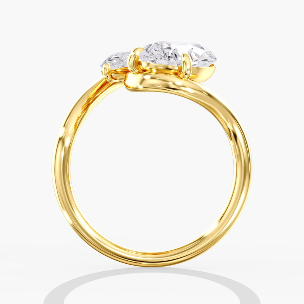 Yellow Gold Toi Et Moi Curved Pear Diamond Ring Side View