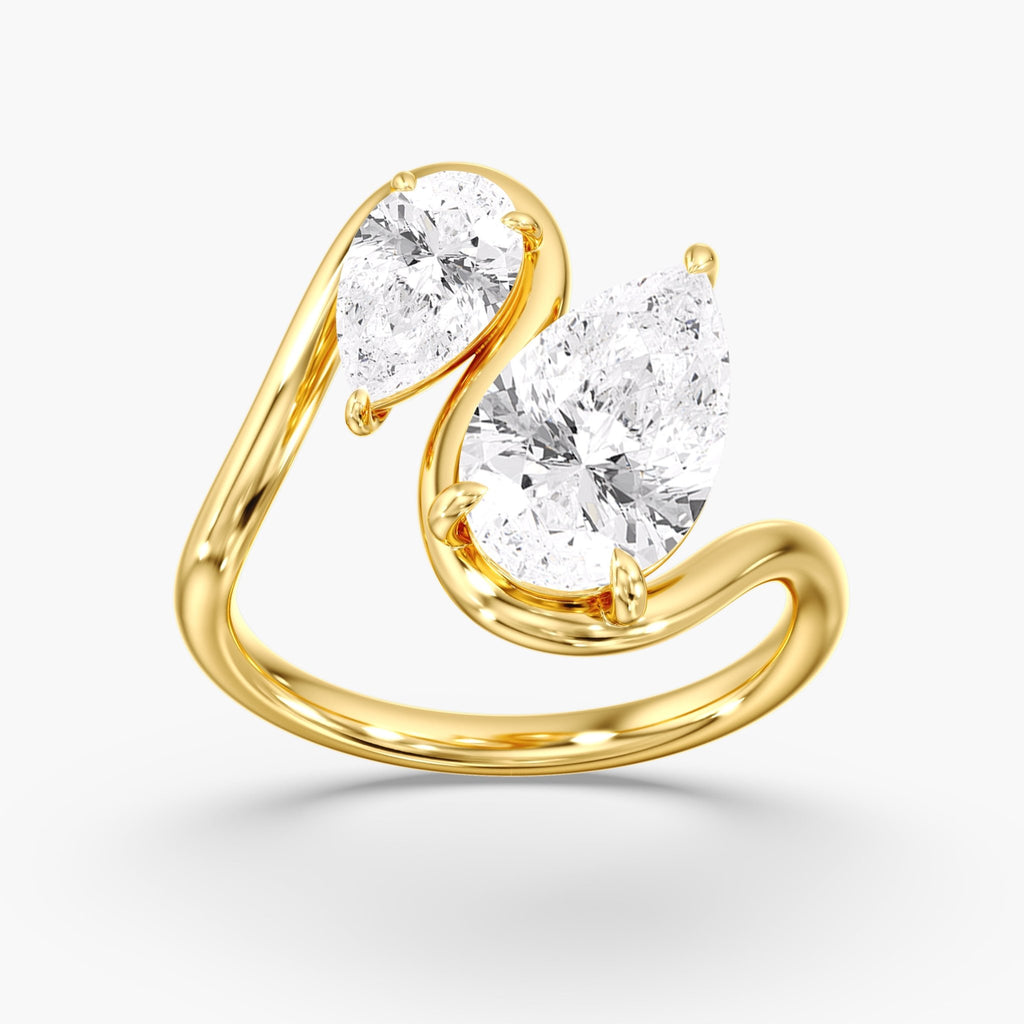 Yellow Gold Toi Et Moi Curved Pear Diamond Ring