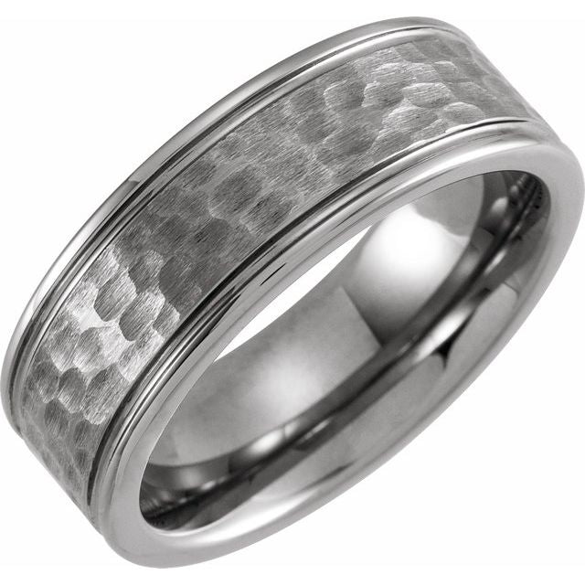 Tungsten 8 mm Grooved Band with Hammer Finish - Balacia