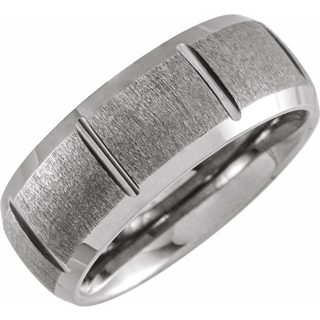 Tungsten 8 mm Grooved Beveled Edge Band - Balacia