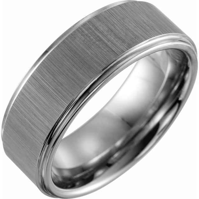 Tungsten 8 mm Rounded Edge Band with Stone Finish - Balacia