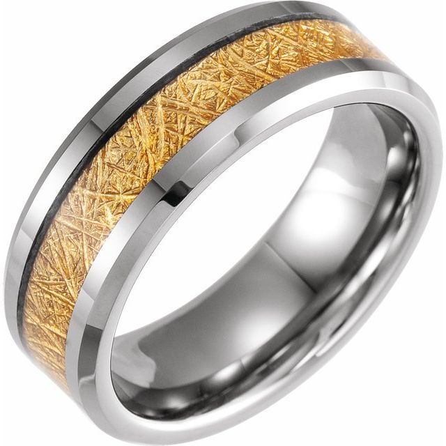 Tungsten Band with Imitation Gold Meteorite Inlay - Balacia
