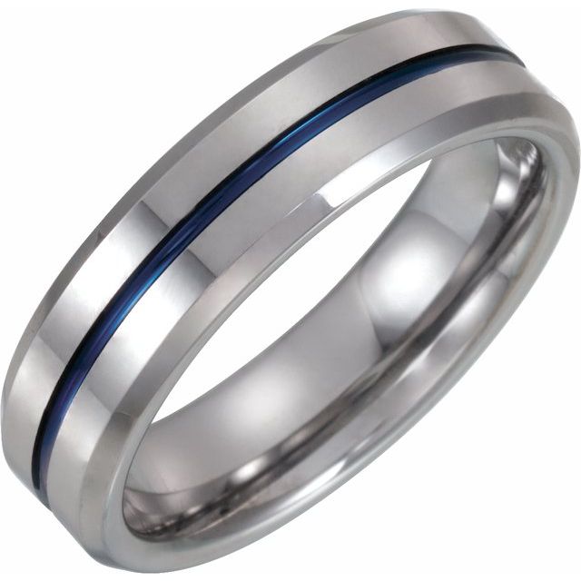 Tungsten Grooved Band with Blue Enamel - Balacia