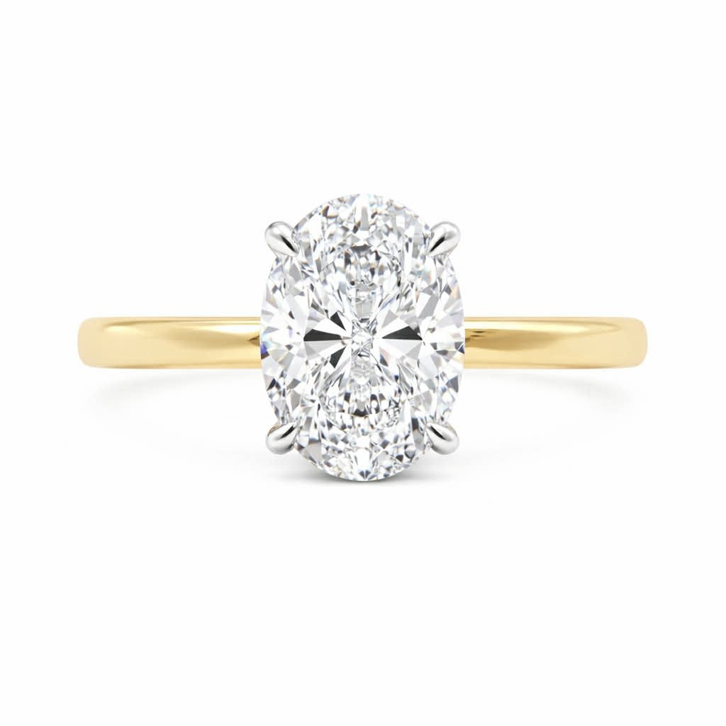 Two Toned Oval Moissanite Hidden Halo Engagement Ring