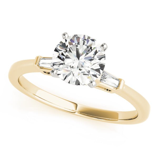 round diamond ring with baguette side diamonds