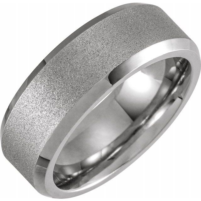 White PVD Tungsten 8 mm Beveled - Edge Band Size 10 with Ice Finish - Balacia