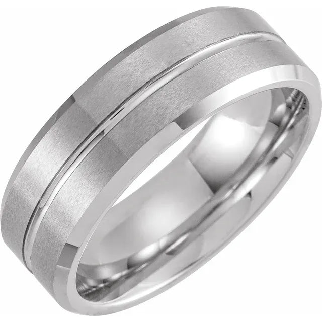 White PVD Tungsten 8 mm Grooved Beveled - Edge Band with Matte Finish - Balacia