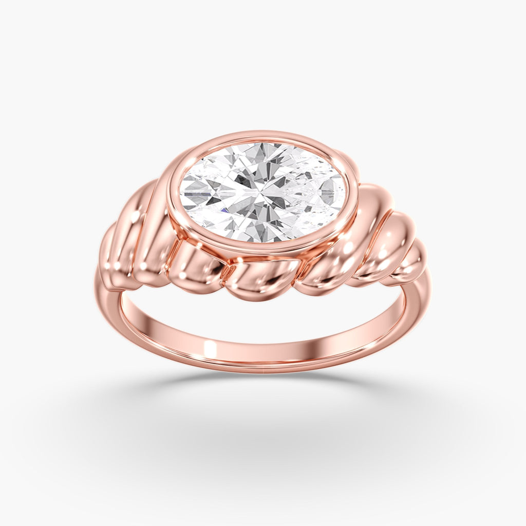 Rose Gold Woven East West Bezel Oval Engagement Ring