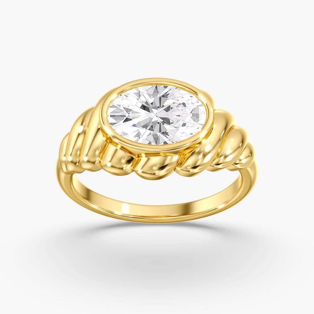 Yellow Gold Woven East West Bezel Oval Engagement Ring