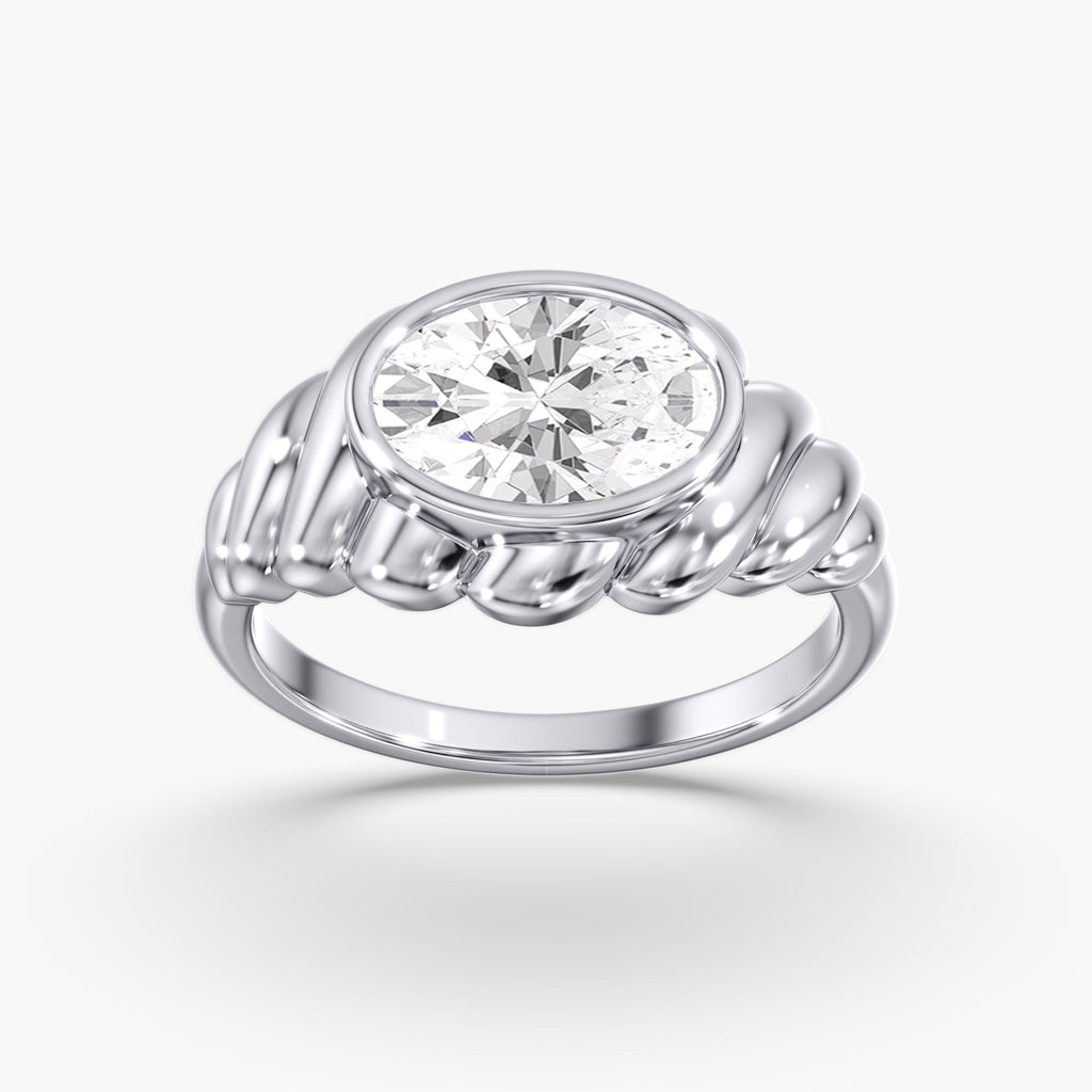 Woven East West Bezel Oval Engagement Ring