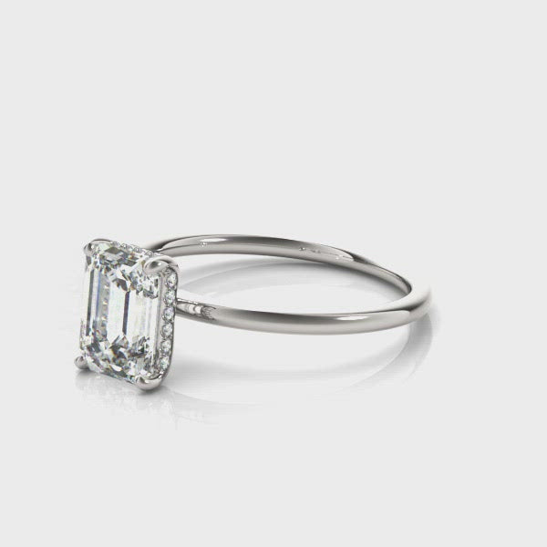 Cali Emerald Cut Hidden Halo Solitaire Engagement Ring