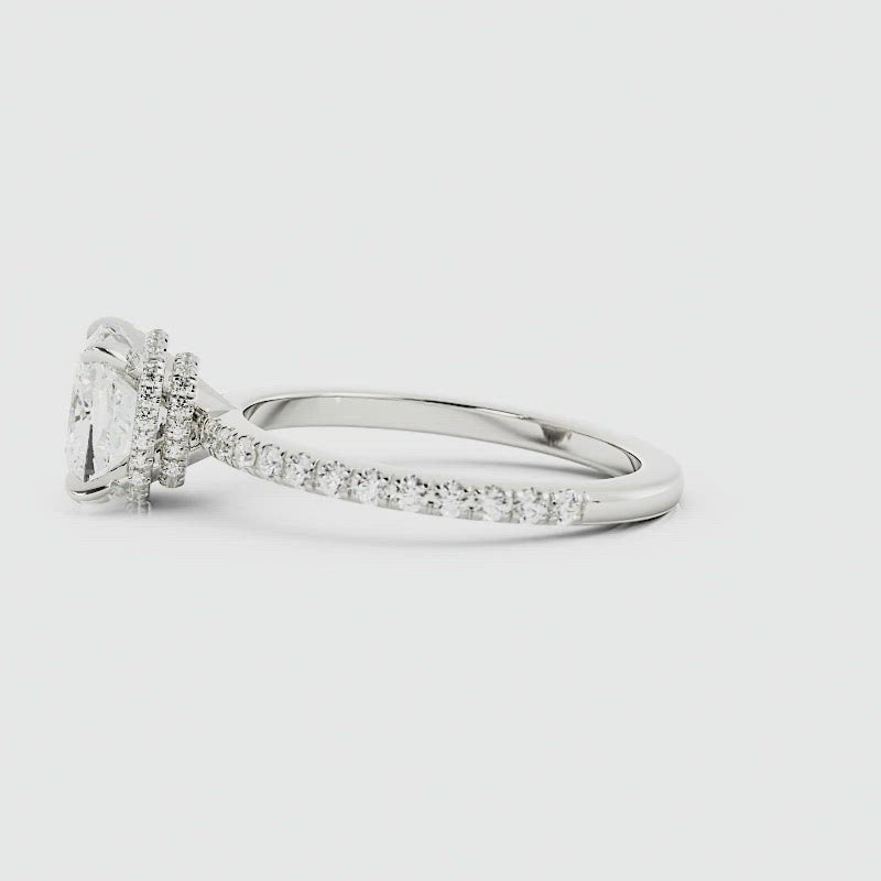 Cushion Cut Moissanite 2 Hidden Halos Engagement Ring