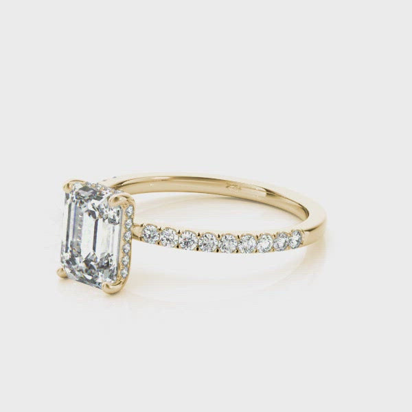 Evelyn Emerald Cut Hidden Halo Engagement Ring