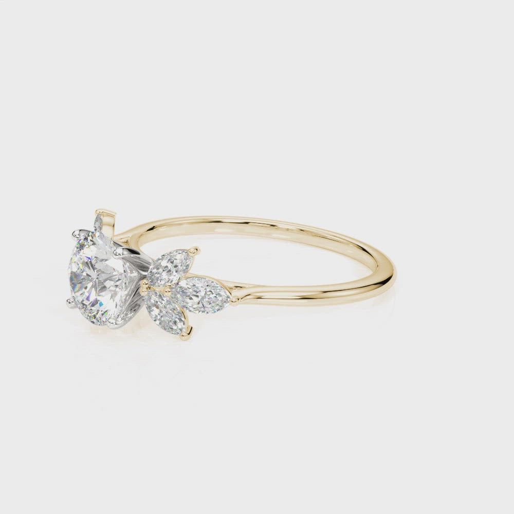 Princessa Round Diamond Marquise Sides Engagement Ring
