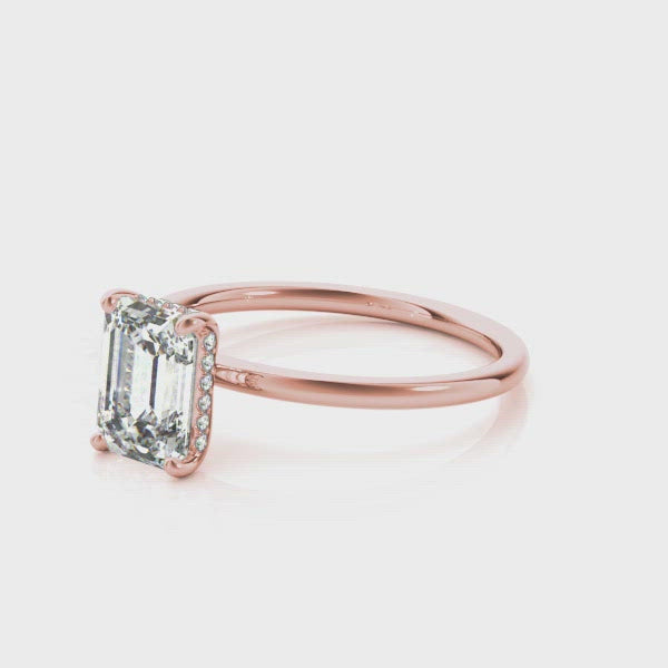 Cali Emerald Cut Hidden Halo Solitaire Engagement Ring