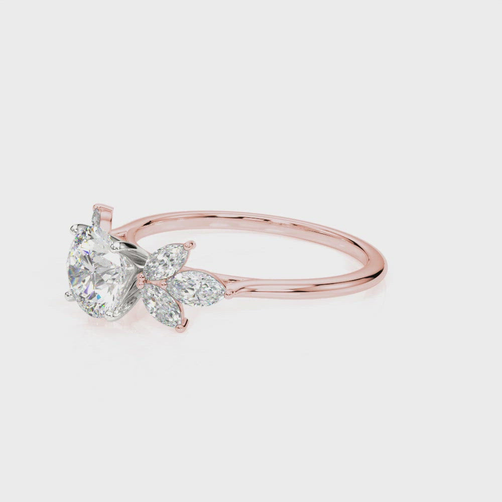Princessa Round Diamond Marquise Sides Engagement Ring