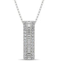 14K White Gold Round And Baguette Diamond 1/3 CT.TW. Drop Bar Pendant