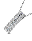 14K White Gold Round And Baguette Diamond 1/3 CT.TW. Drop Bar Pendant