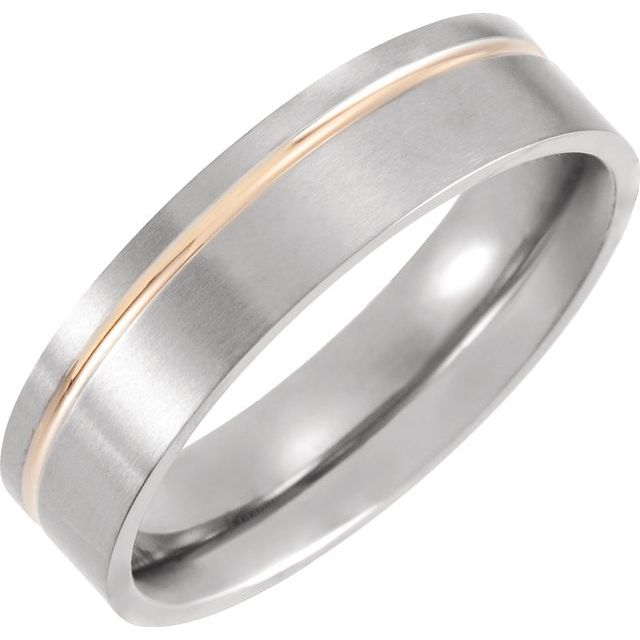Titanium &amp; 18K Rose Gold PVD 6 mm Grooved Band