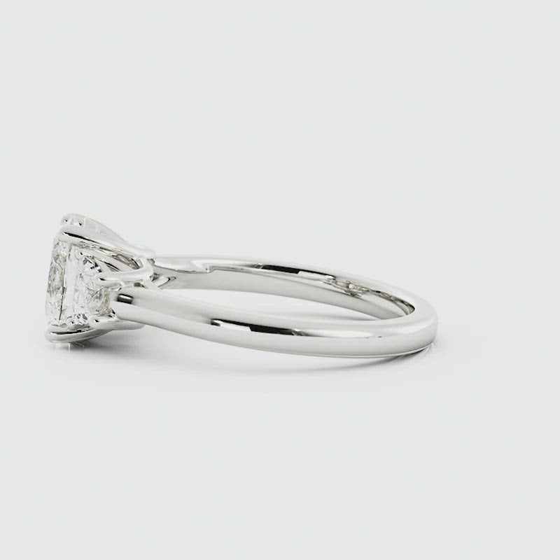 Oval Diamond Half Moons Engagement Ring