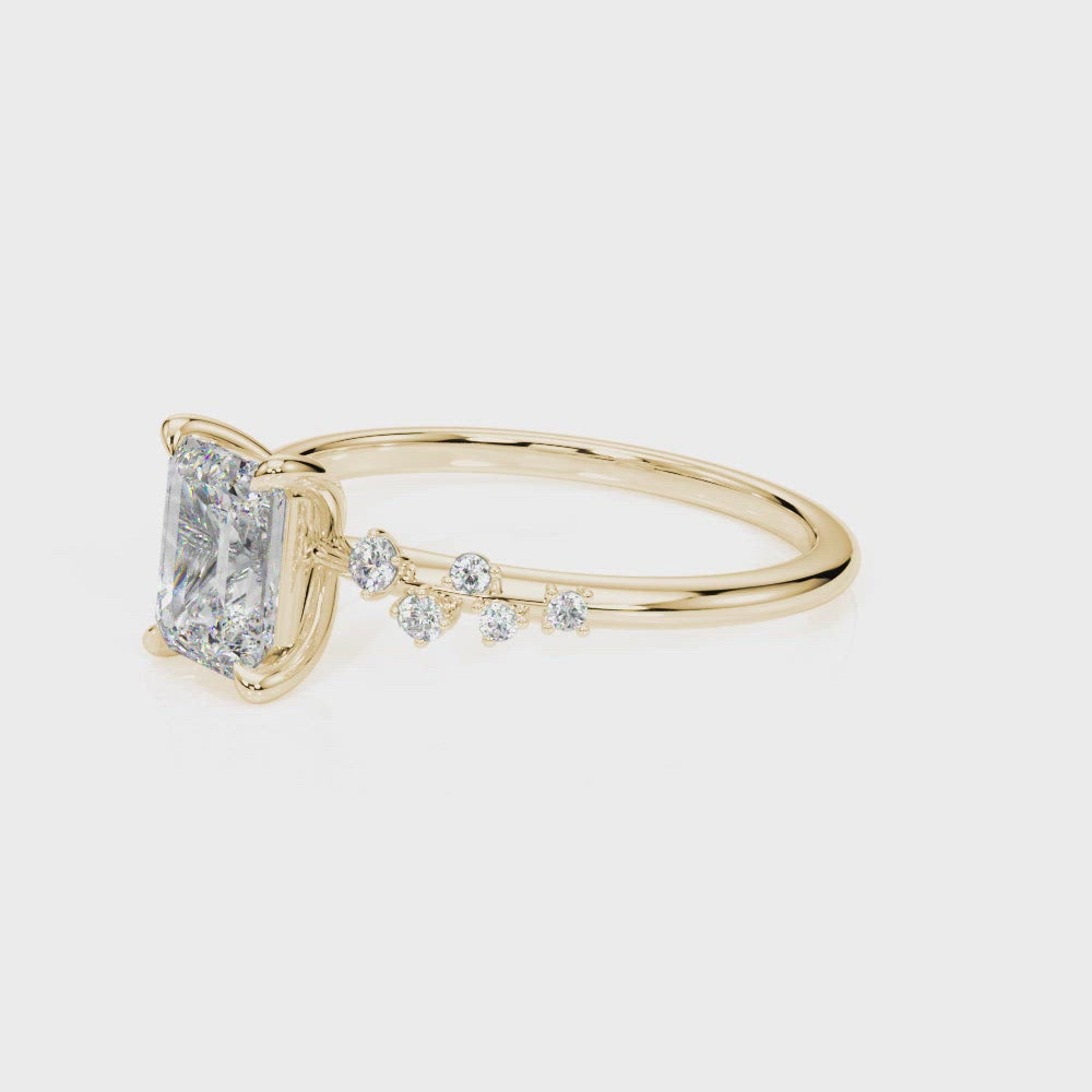 Costa Rica Emerald Cut Scattered Diamonds Engagement Ring