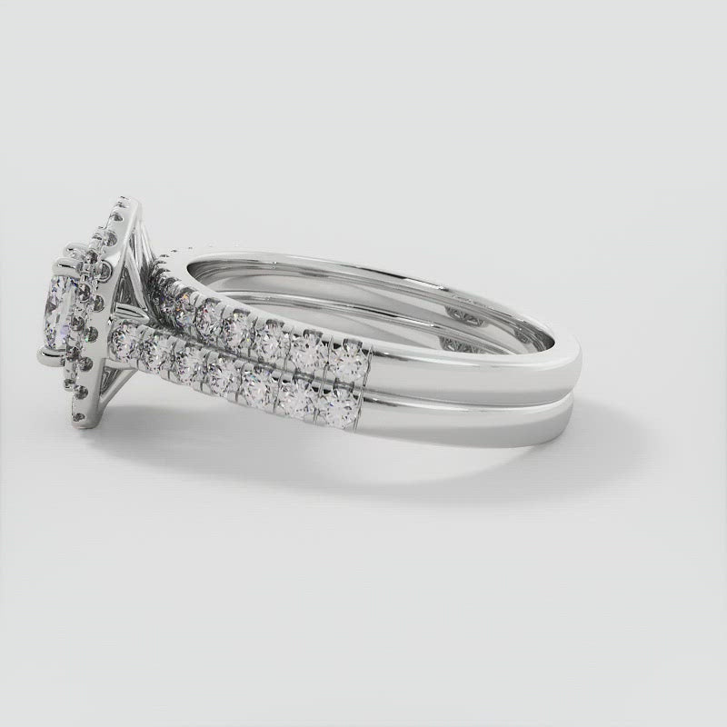 Cushion Cut Moissanite Engagement Ring Double Halo Pavé Band Video