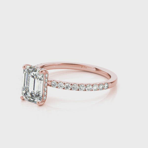 Evelyn Emerald Cut Hidden Halo Engagement Ring