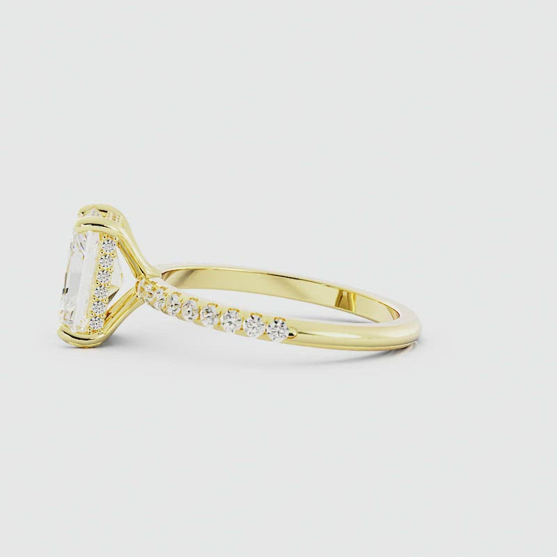 Radiant Cut Moissanite Hidden Pavé Halo Engagement Ring Video