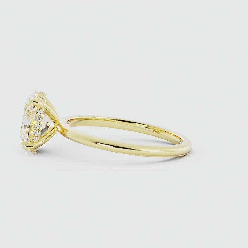 Oval Shaped Moissanite Hidden Halo Engagement Ring Yellow Gold Video
