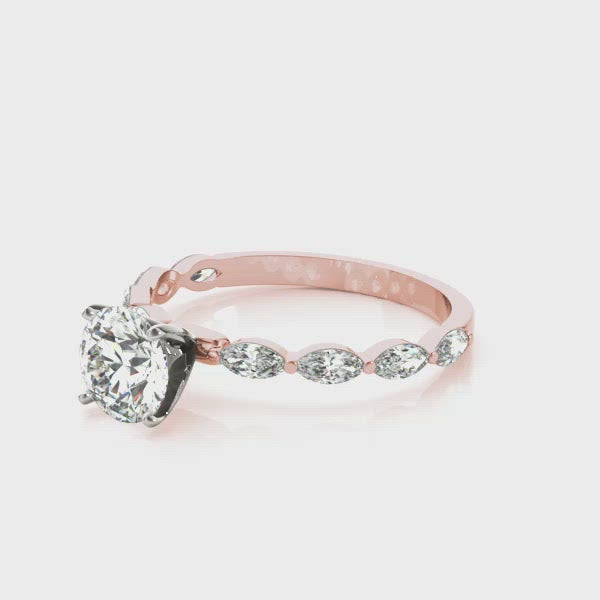 Italia Round Diamond on Marquise Band Engagement Ring