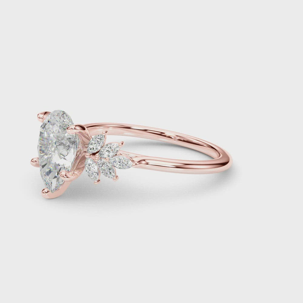 Pefecta Pear Diamond Marquise Accents Engagement Ring