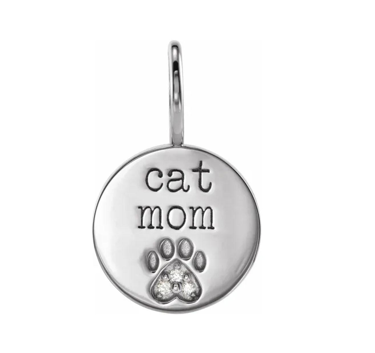 Silver &amp; Diamond Cat Mom Pendant Necklace