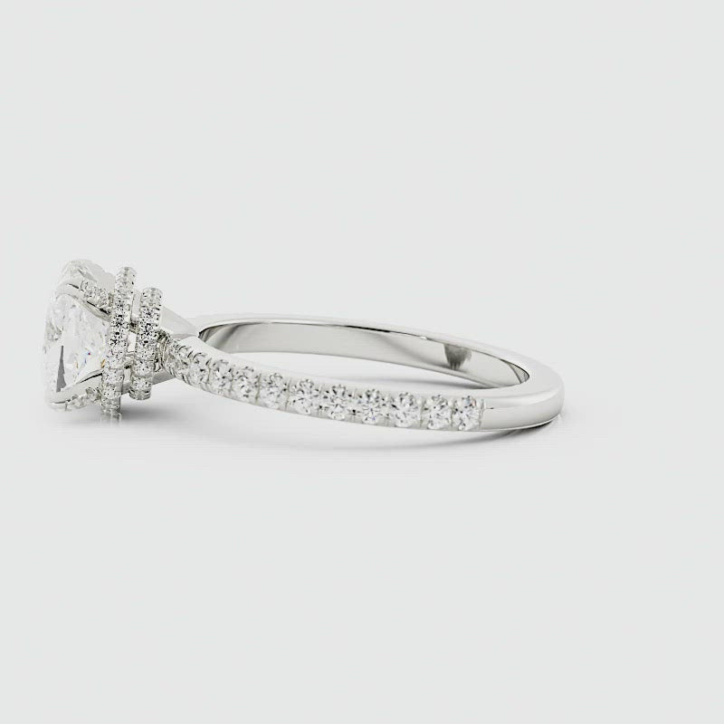 Cushion Cut Double Hidden Halo Diamond Engagement Ring