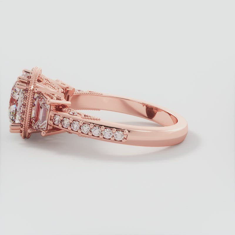 3 Carat Cushion Cut Diamond Halo Engagement Ring