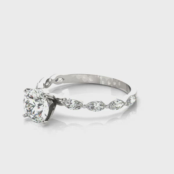 Italia Round Diamond on Marquise Band Engagement Ring
