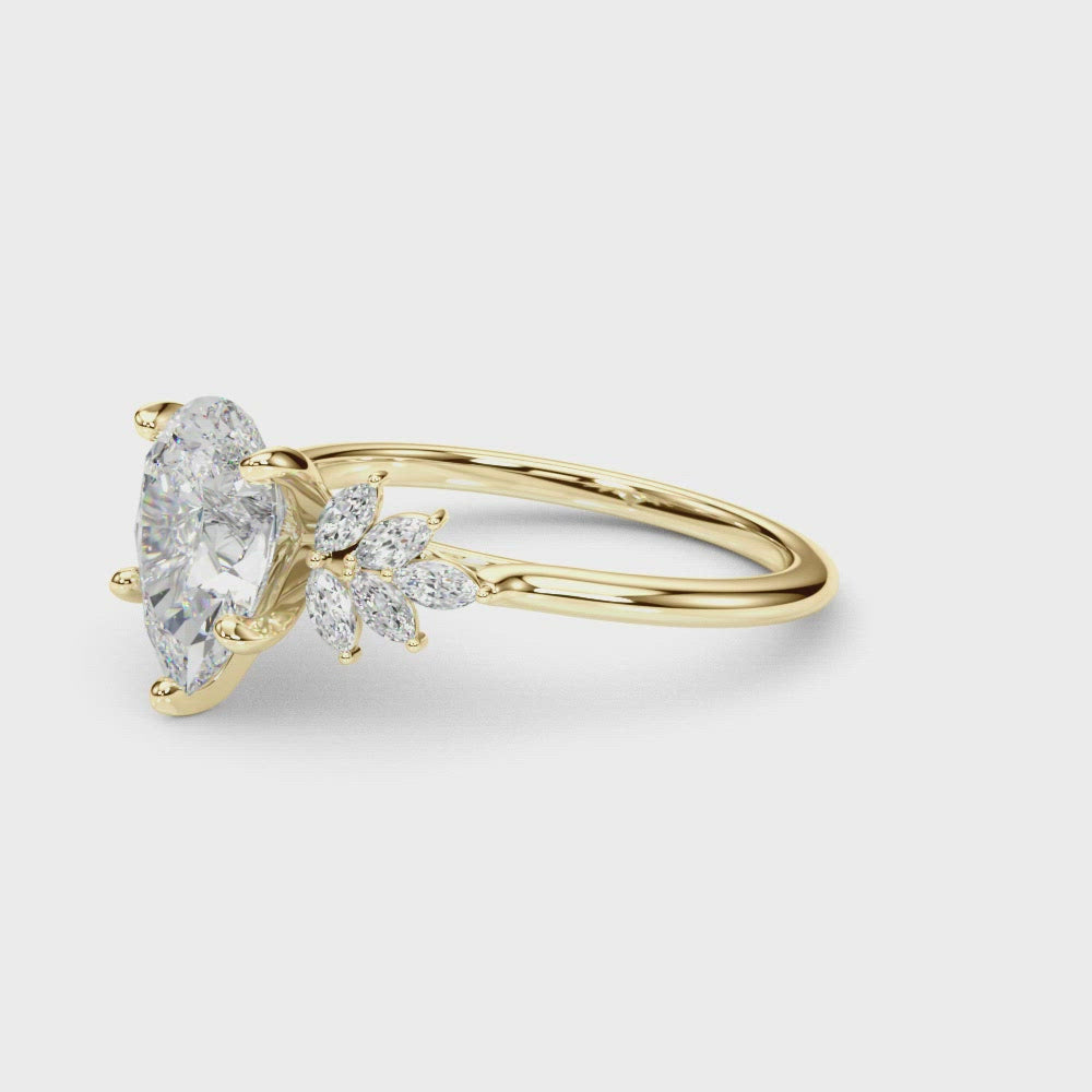 Pefecta Pear Diamond Marquise Accents Engagement Ring