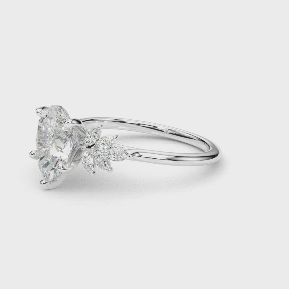 Pefecta Pear Diamond Marquise Accents Engagement Ring