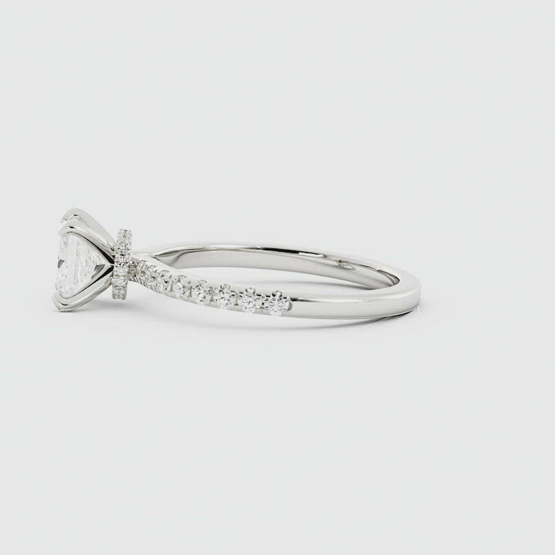 Princess Cut Diamond Pave Set Hidden Halo Engagement Ring Video