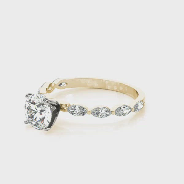 Italia Round Diamond on Marquise Band Engagement Ring