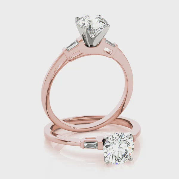 Venice Round Diamond Baguette Sides Engagement Ring