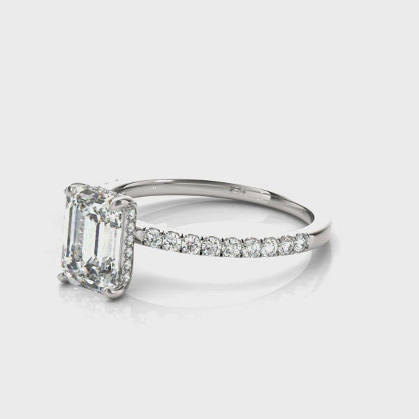 Evelyn Emerald Cut Hidden Halo Engagement Ring