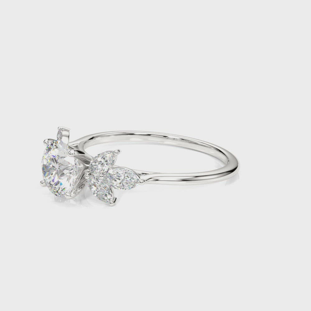 Princessa Round Diamond Marquise Sides Engagement Ring